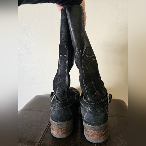 Taos Crave Black Suede Grunge Vintage Style Boho Tall Combat Moto Boots Sz EU 41 - Picture 6 of 14